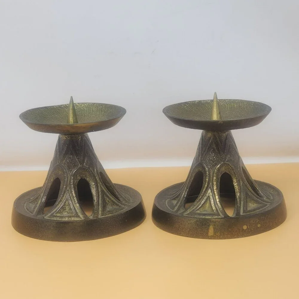 Pair Of Vintage Mid-Century Modern Brass Candle Holders‎
